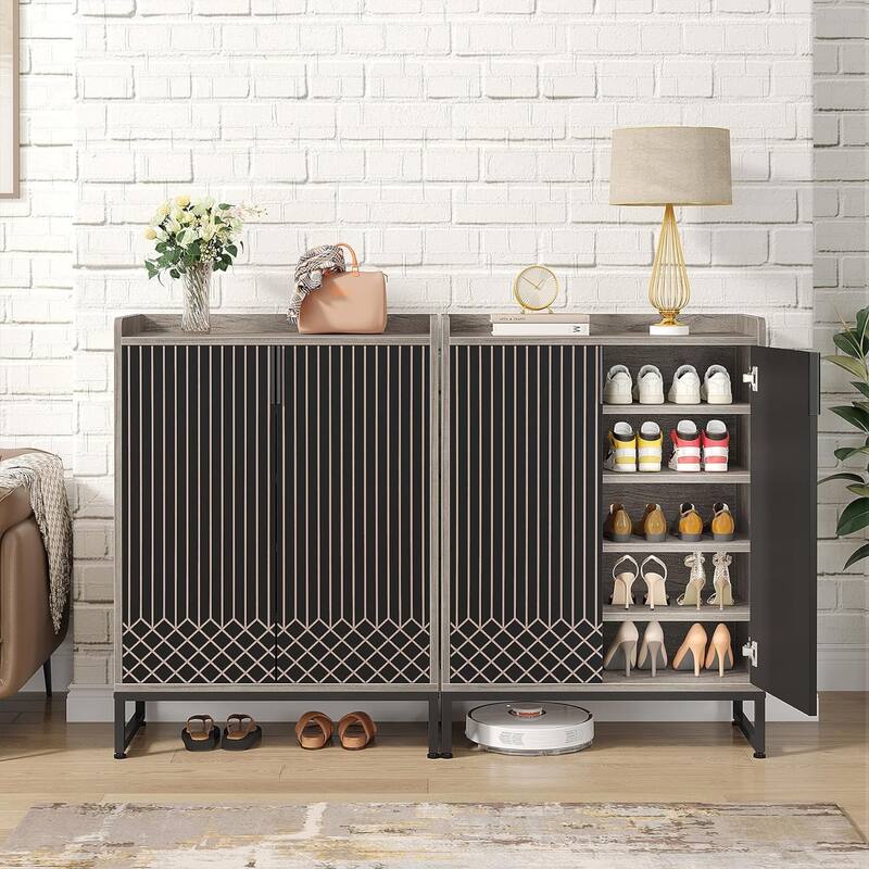 25 Pairs Shoe Cabinet with Doors, White 5-Tier Wood Shoes Organizer