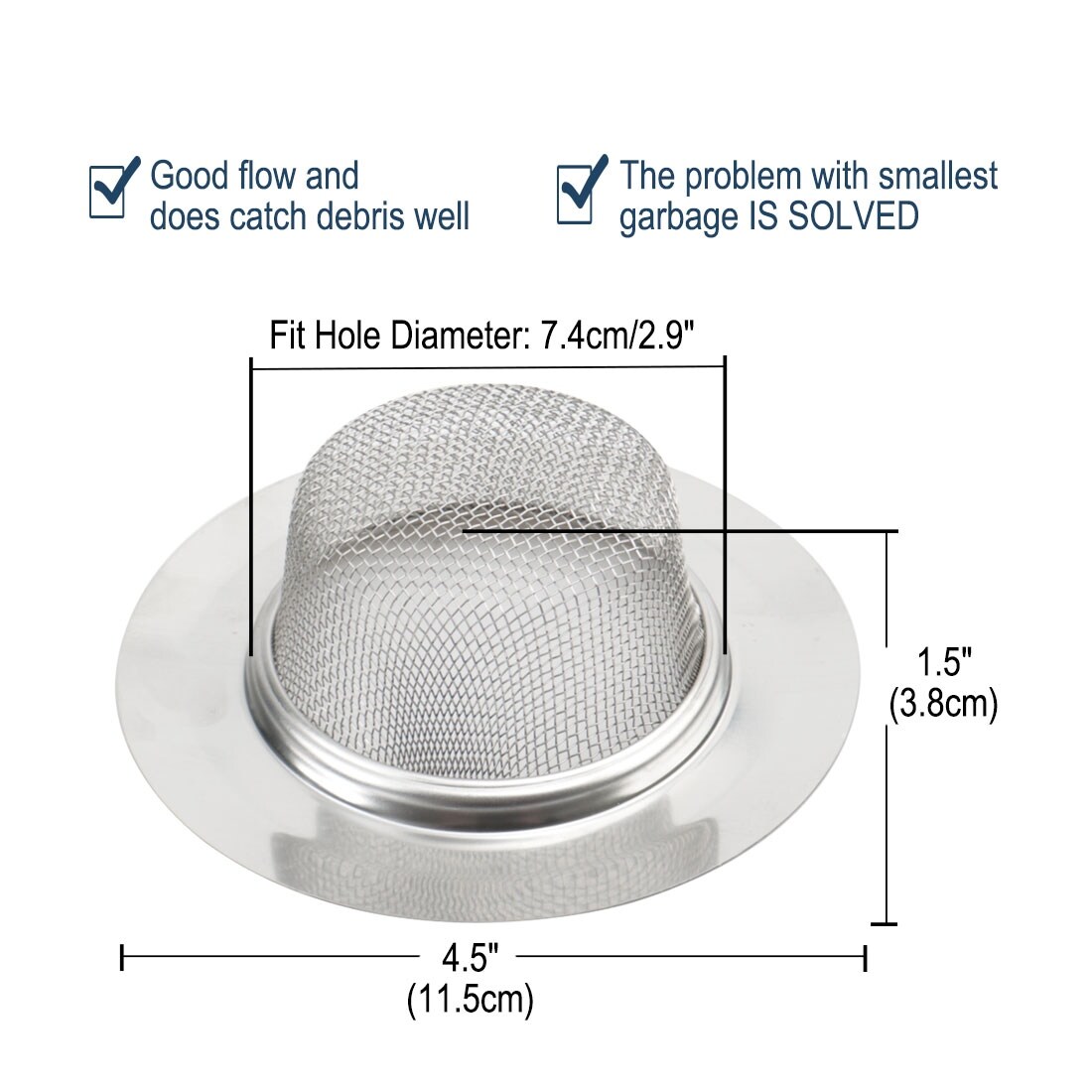7.5X1.8cm Kitchen Sink Strainer Stainless Steel Mesh Screen Bath Drain  Filter
