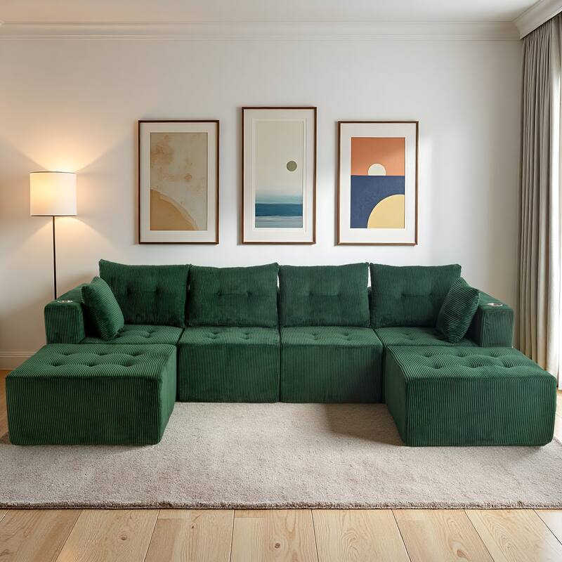 Modular 6-Seat U Shaped Sectional Sofa - 64.5"D x 129.5"W x 26.3"H