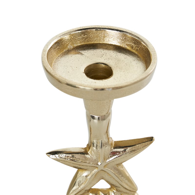 Gold or Silver Aluminum Metal Shell Candle Holder with Black Marble Bases (Set of 2)