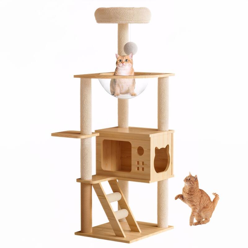 48.8" Modern Wood Cat Tree Tower for Small Large Cats