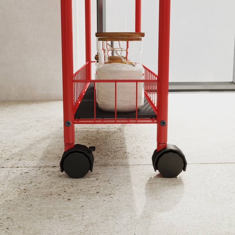 Red 6-Tier Rolling Cart Gap Kitchen Slim Slide Out Storage Tower Rack With Wheels(no include stool)