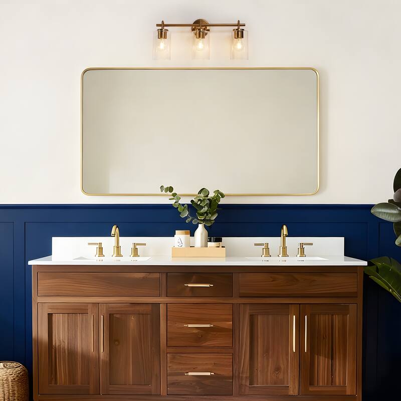 Modern Gold 3-Light Bathroom Vanity Light Cylinder Glass Wall sconce - W 22" x D 7.1" x H 9.6"