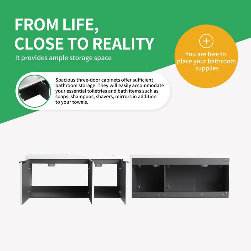 BNK 36''/48'' Single Bathroom Vanity With Sink, Floating Bathroom Vanity with Soft Close Door