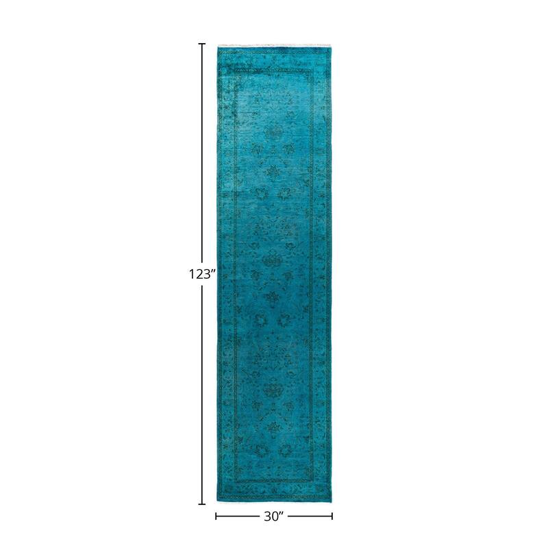 Fine Vibrance, One-of-a-Kind Hand-Knotted Runner Rug - Blue, 2' 6" x 10' 3" - 2' 6" x 10' 3"