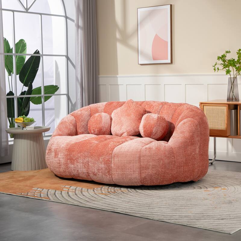 Chenille Upholstered Durable Comfort Lounger Bean Bag Lazy Sofa - Pink