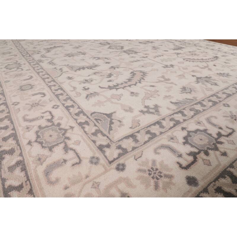 All-Over Ivory Floral Oushak Indian Area Rug Handmade Wool Carpet - 9'2"x 12'1"