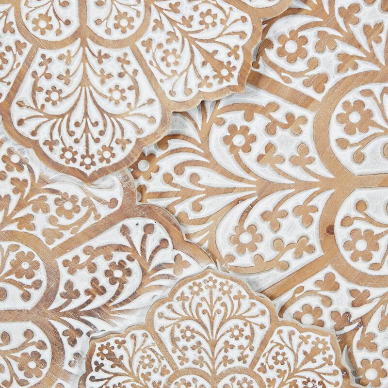 White Wood Intricately Carved Floral Home Wall Decor