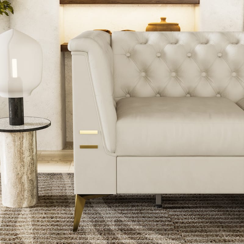 3seat Classic Chesterfield Sofa with Metal Sofa Legs - Beige