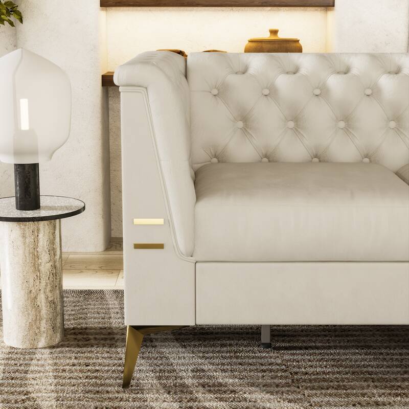 82'' Velvet 3 Seater Chesterfield Sofa Couch with Gold Metal Legs, High Rebound Sponge and Removable Cushions
