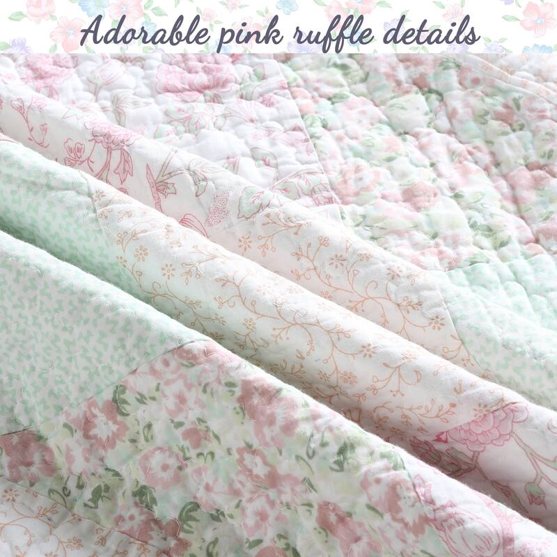 Cozy Line Rosa Floral Patchwork Reversible Cotton Quilt Bedding Set