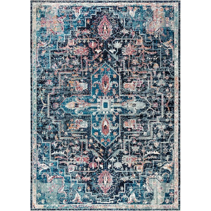 JONATHAN Y Zafra Vintage Medallion Rug Peacock Blue/Navy Area Rug - 3 X 5 - Peacock Blue/Navy