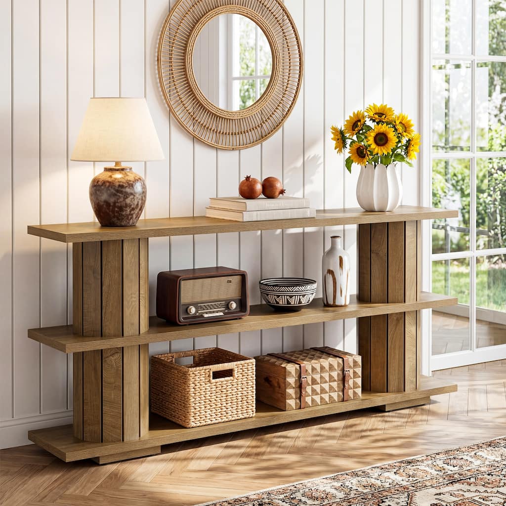 62.9 Inch Console Table with Storage, Long Sofa Table with 3-Tier Shelves