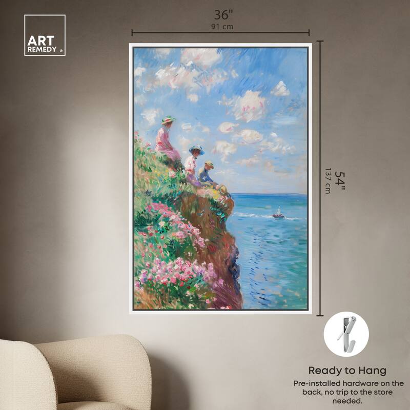 Art Remedy By The Seaside Framed Impressionism 1 Piece Canvas Wall Art /Monet And Van Gogh Inspired Art