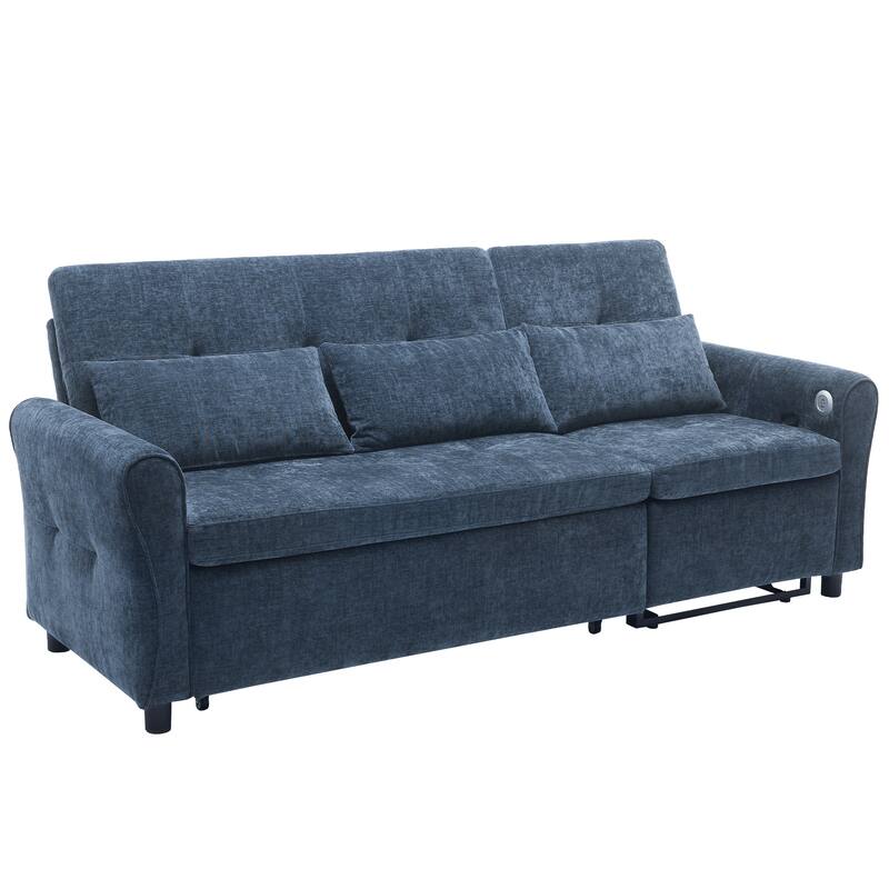 2-in-1 Chenille Sleeper Sofa, Living Room 3 Seater Sofa with a Reversible Recliner Sofa