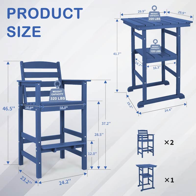 Vrakae 3-Piece Outdoor Height Bar Bistro Set