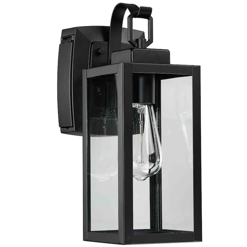 Outdoor Wall Lantern Porch Light with GFCI Outlet - 5.04"Wx8.07"Ex13.74"H