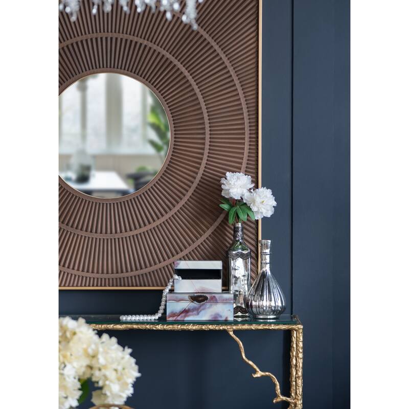 D3x12" Antique Silver Decorative Glass Bottle Vase with Bronze Leaf Accents