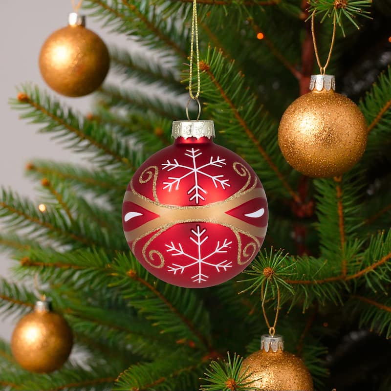 4ct Red Gold Glass Hanging Christmas Ball Ornaments 2.5-Inch (67mm)
