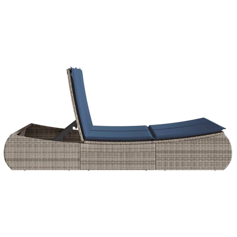vidaXL Double Sun Lounger with Cushions Poly Rattan - 43.3" x 78.7" x 29.5"