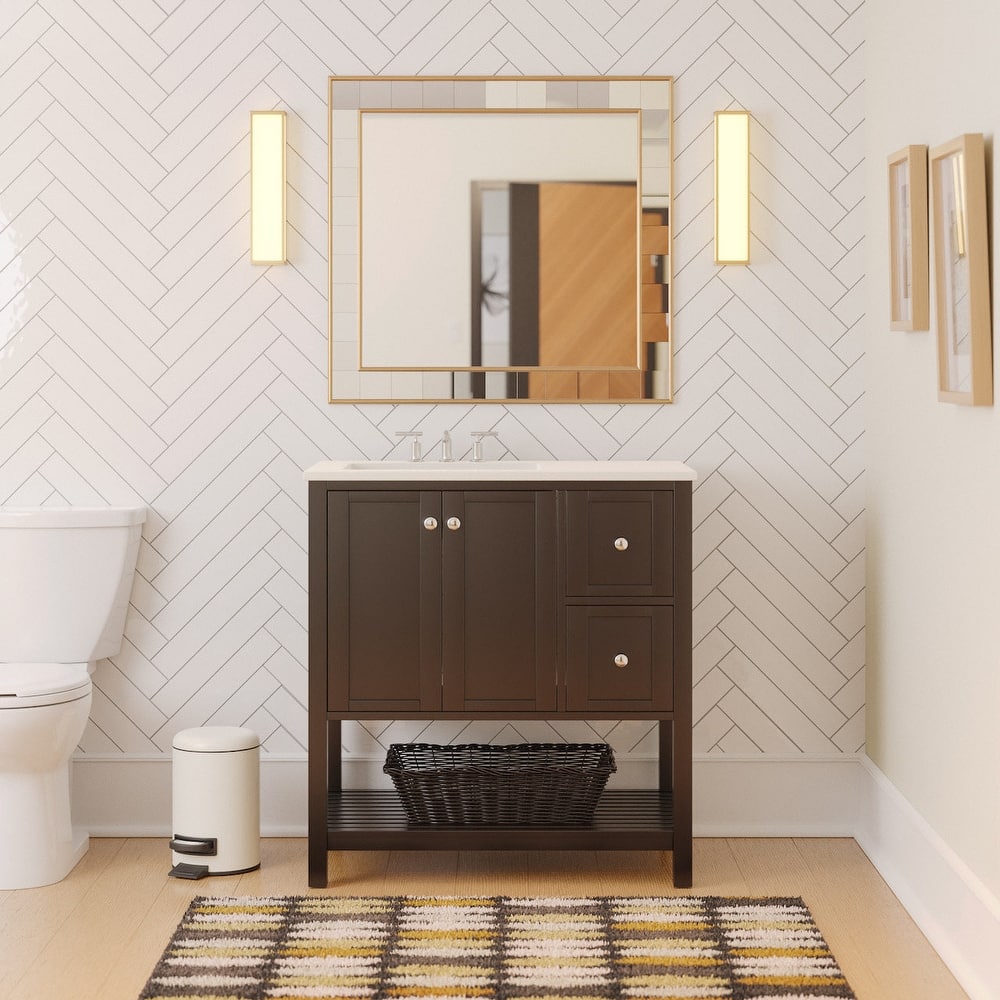 KitchenBathCollection Lakeshore 36" Bathroom Vanity with Engineered White Top