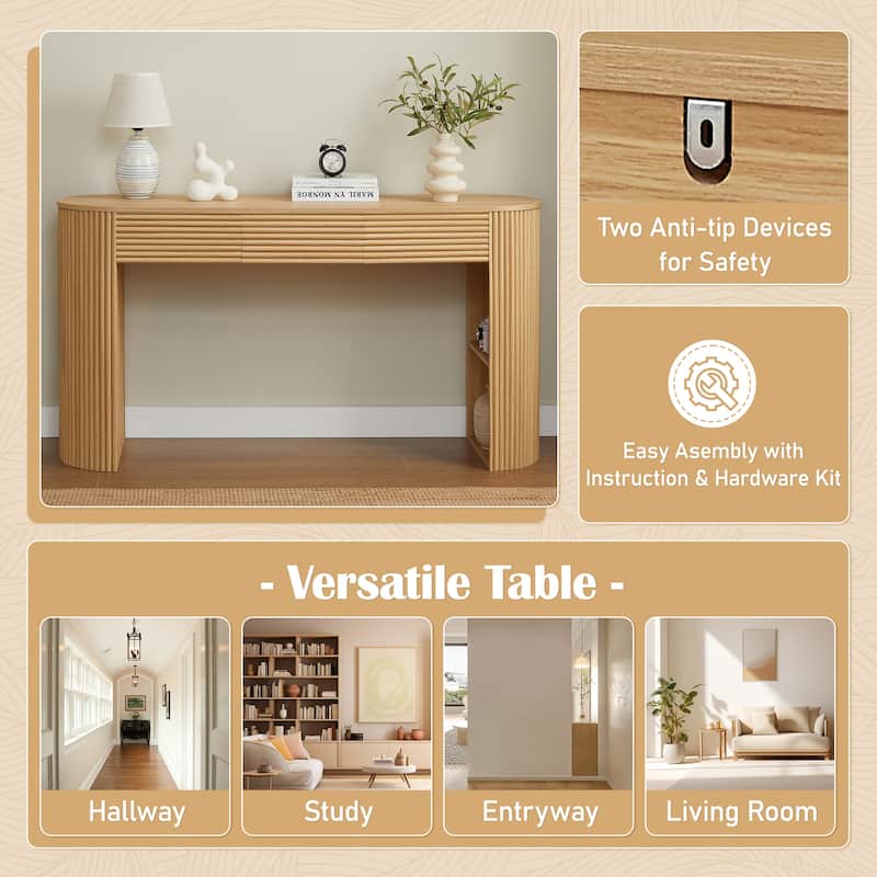 Christopher Knight Home - Maravelle MDF 3 Drawers Console Table with Round Slat Texture and Storage