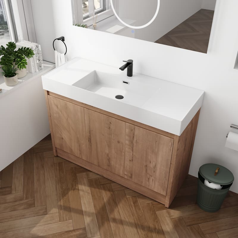 Beingnext 24"/30"/48"/60" Bathroom Vanity with Sink, Freestanding Bathroom Vanity with Soft Close Door and Shelf - 47.2''W x 18.1''D x 35''H - Imitative Oak