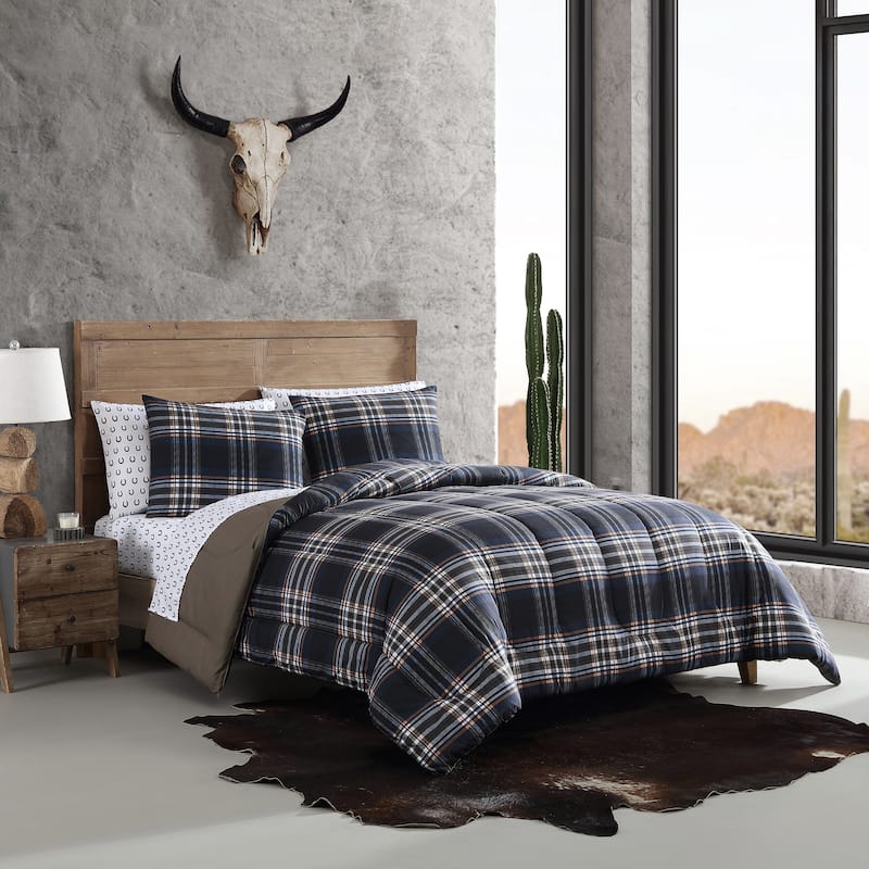 Wrangler City Flats Plaid Blue Microfiber Duvet Cover Set