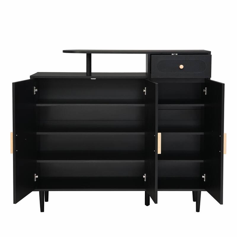 Elegant Cream Shoe Cabinet with Arched Doors, Drawer, Adjustable Shelves