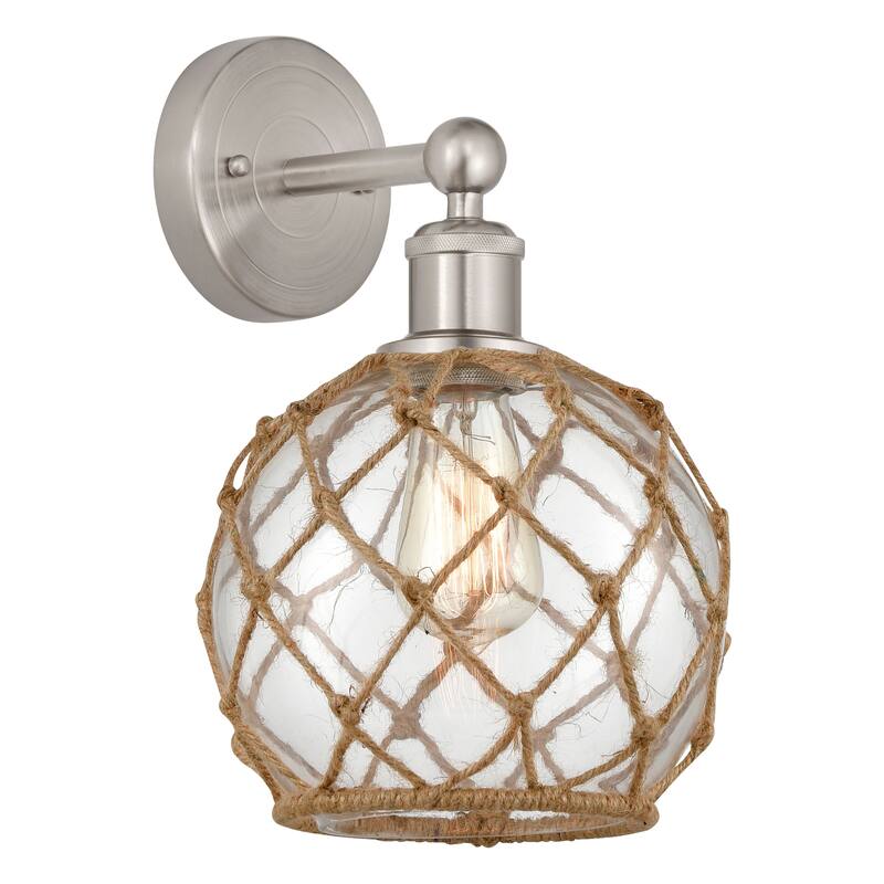 Innovations Lighting Endless Possibilities Edison - Farmhouse Rope - 1 Light 8" Sconce - Clear Glass with Brown Rope/Brushed Satin Nickel