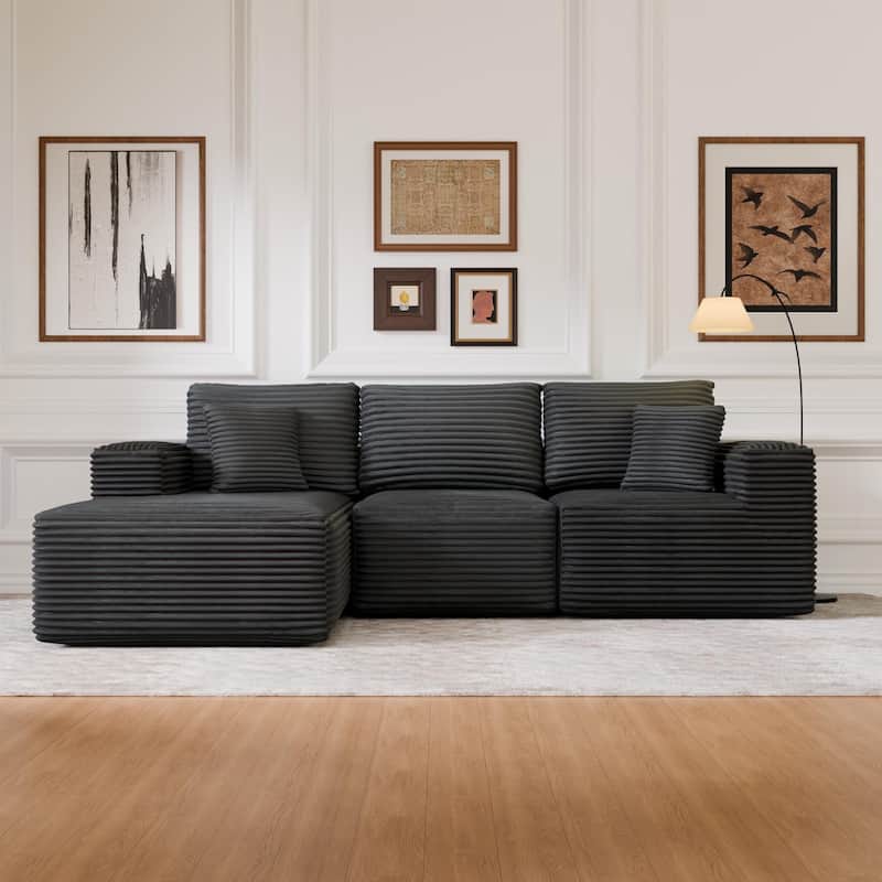 104" Modular Sectional Sofa with L-Shape Chaise Modern Upholstered Cloud Couches with Throw Pillows - 104 in.W x 23.6 in.H - Dark Gray
