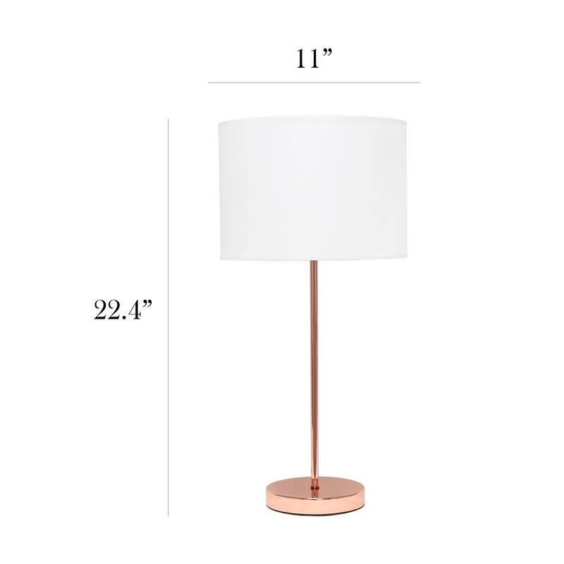 23 in. Rose Gold Finish Table Lamp with White Shade, Durable Stick Lamp for End/Side Tables