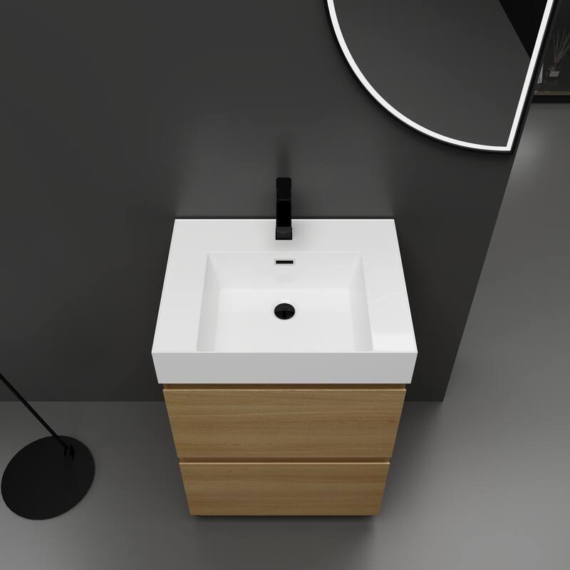 GDFStudio - Lecce Modern Freestanding Bathroom Vanity Set with Resin Sink, 2 Soft Close Drawers & Antirust Hardware