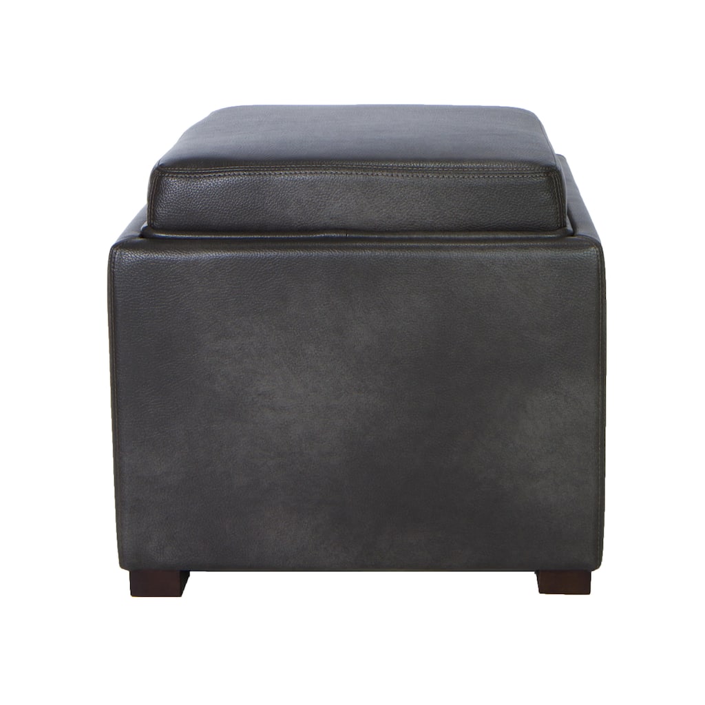 Cortesi Home Bonded Leather Mavi Black Storage Tray Ottoman