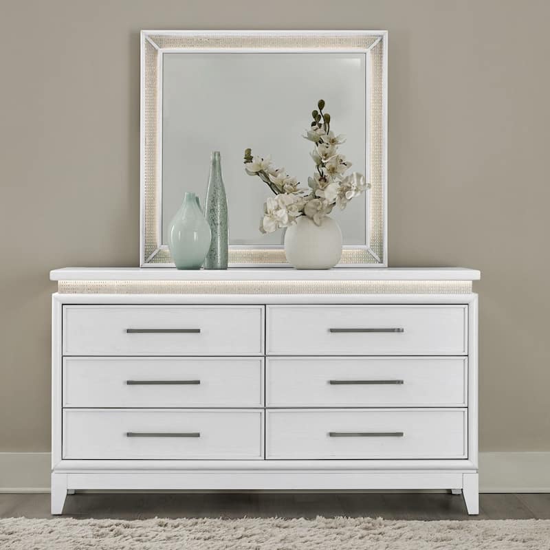 Liberty Furniture Reflections Touch Light Dresser & Optional Mirror - Dresser & Mirror - Pearl White & Rhinestone