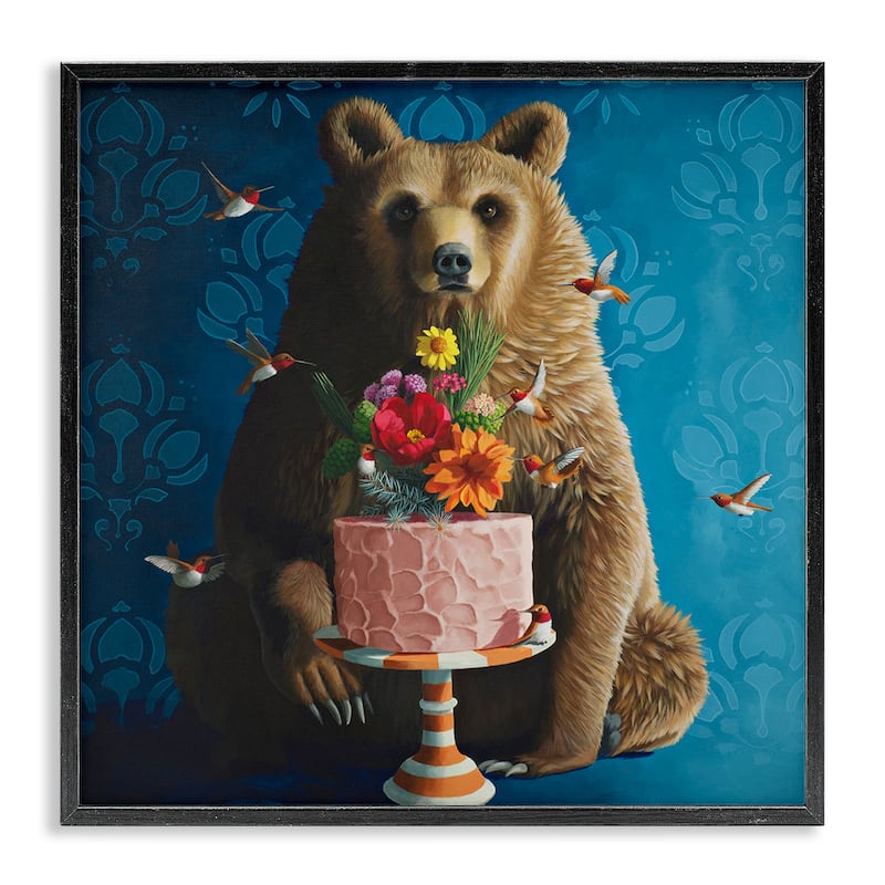 Stupell Bear with Sweet Dessert Cake Framed Giclee Art Design By Heather Gauthier - 12 x 12 - Black