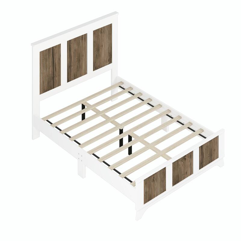 Farmhouse Wooden Platform Bed with Strip Decoration