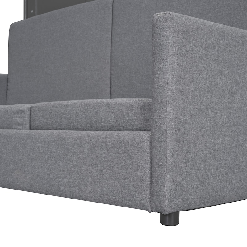 Grey Murphy Bed Queen Size Sofa Murphy Bed with Cushion, Multifunctional Space-Saving Solution Wall Bed for Studio Home Office