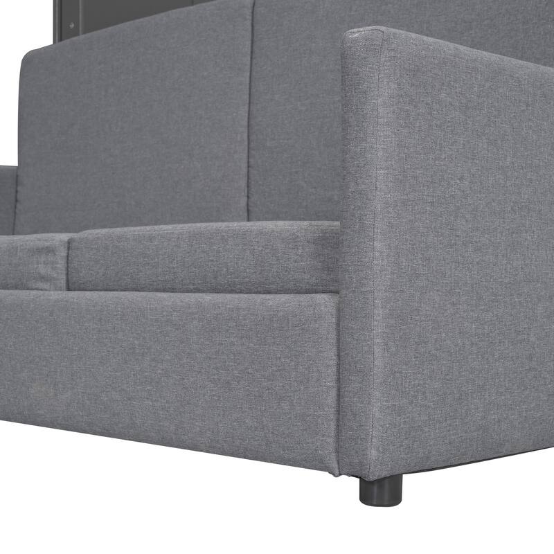 Queen Size Wall Bed with Sofa Function, Gray, Space-Saving Design
