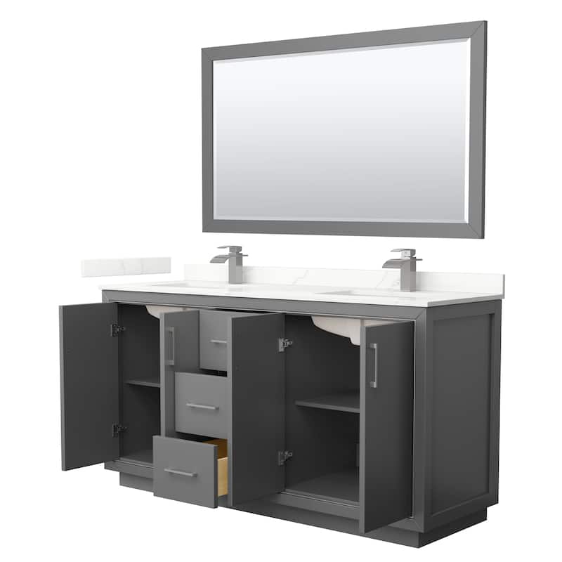 Icon 66-inch Double Vanity, Quartz Top, 58-inch Mirror