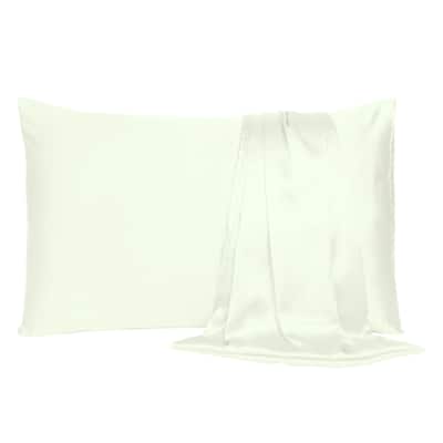 HomeRoots Ivory Dreamy Set Of 2 Silky Satin Queen Pillowcases