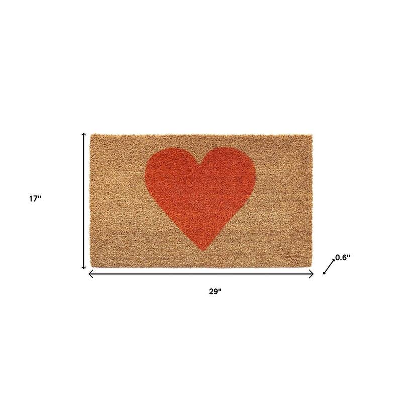 HomeRoots 17" X 29" Brown And Orange Heart Outdoor Coir Door Mat - 17.00' X '29.00