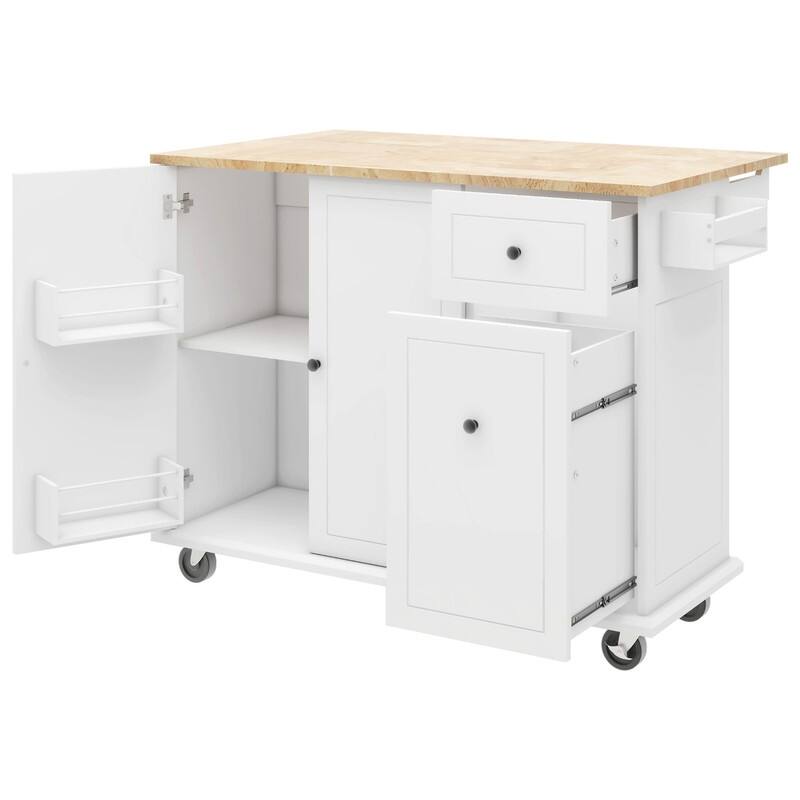 Kitchen Island with Drop Leaf, 53.9" Rolling Kitchen Cart on Wheels w/ Internal Storage Rack & 3 Tier Pull Out Cabinet Organizer