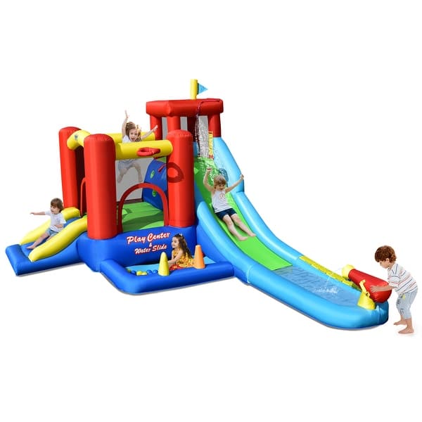 slide 2 of 10, Gymax Kids Inflatable Bounce House Castle 9 in 1 Water Slide Park Kids