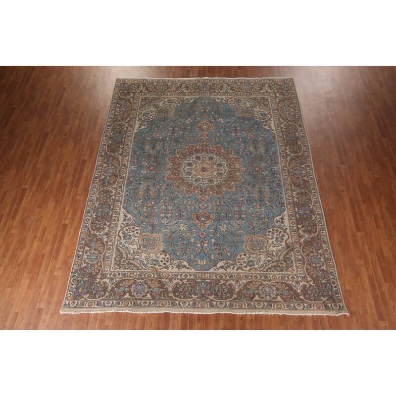 Blue Tabriz Persian Vintage Area Rug Handmade Wool Carpet - 9'9"x 12'3"