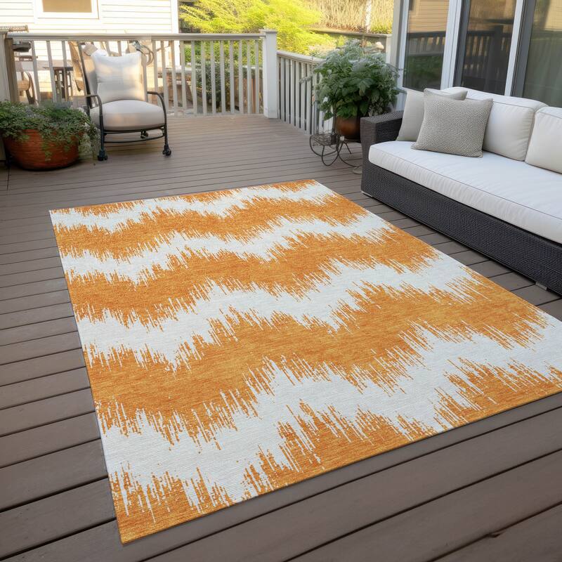 Machine Washable Indoor/ Outdoor Chantille Chevron Modern Rug - Orange - 8' x 10'
