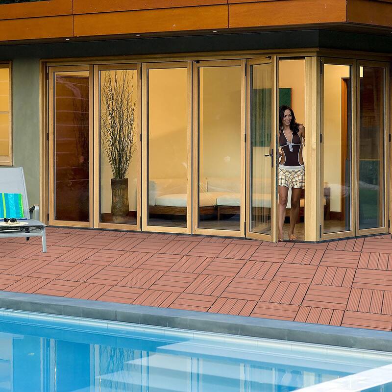 11.8" x 11.8" square wood-plastic composite deck tiles