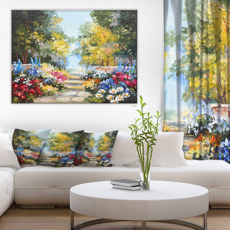 Designart "Summer Forest with Flowers" Landscape Art Print Canvas - 40 in. wide x 30 in. high