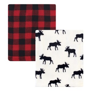 Hudson Baby Infant Boy Silky Plush Blanket, Buffalo Plaid Moose, 30x36 inches - Buffalo Plaid Moose - 30x36 inches