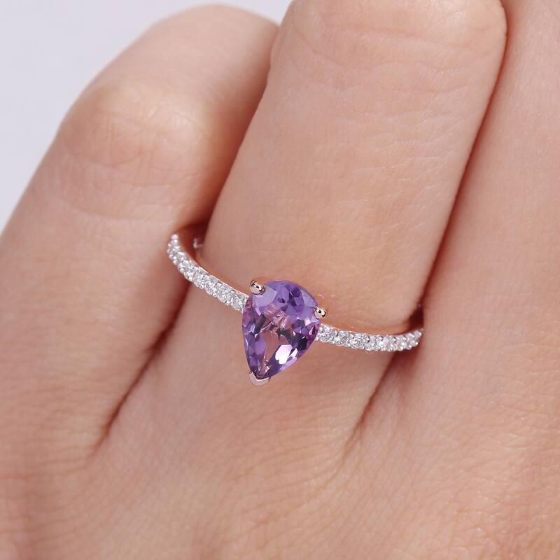 Miadora Pear-cut Amethyst and 1/6ct TDW Diamond Teardrop Ring in 14k Rose Gold
